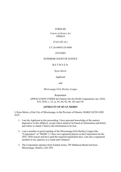 Affidavit — Affidavit of Ryan Morin, sworn March 27, 2026