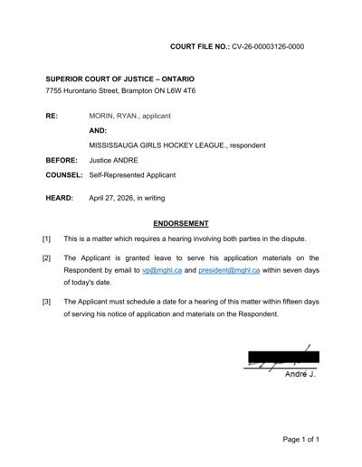 Endorsement — Endorsement of Justice André — April 27, 2026