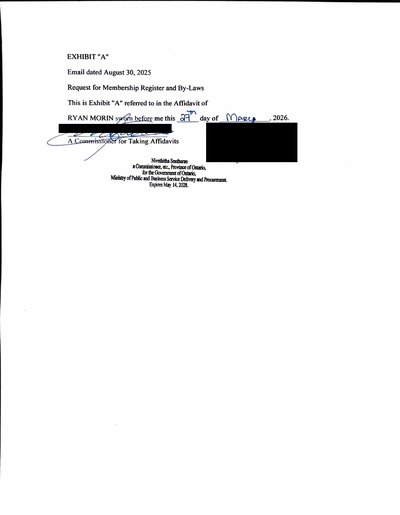 Exhibit A — Email dated August 30, 2025 — Request for Membership Register and By-Laws