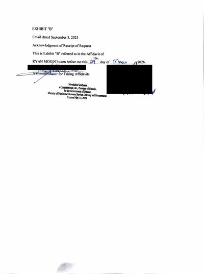 Exhibit B — Email dated September 3, 2025 — Acknowledgment of Receipt of Request