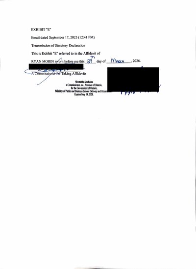 Exhibit E — Transmitting email dated September 17, 2025