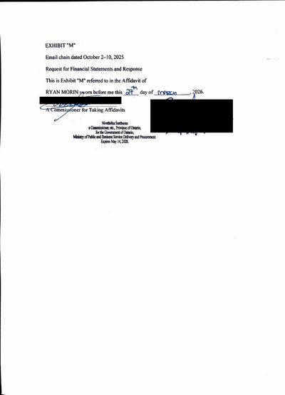 Exhibit M — Email chain October 2 to 10, 2025 — Financial statements request and response